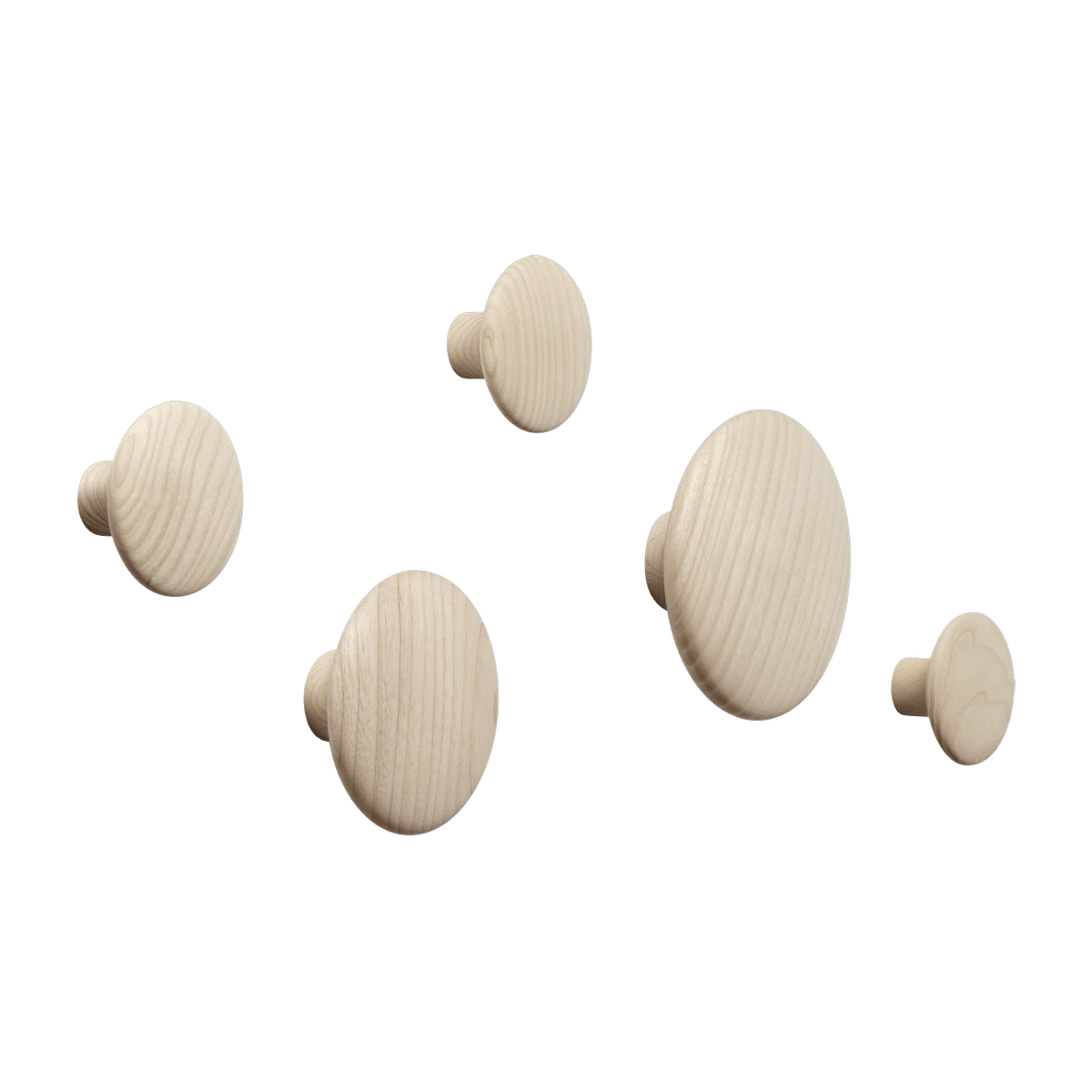 5 Patères rondes en chêne naturel The Dots - Muuto - The Cool Republic