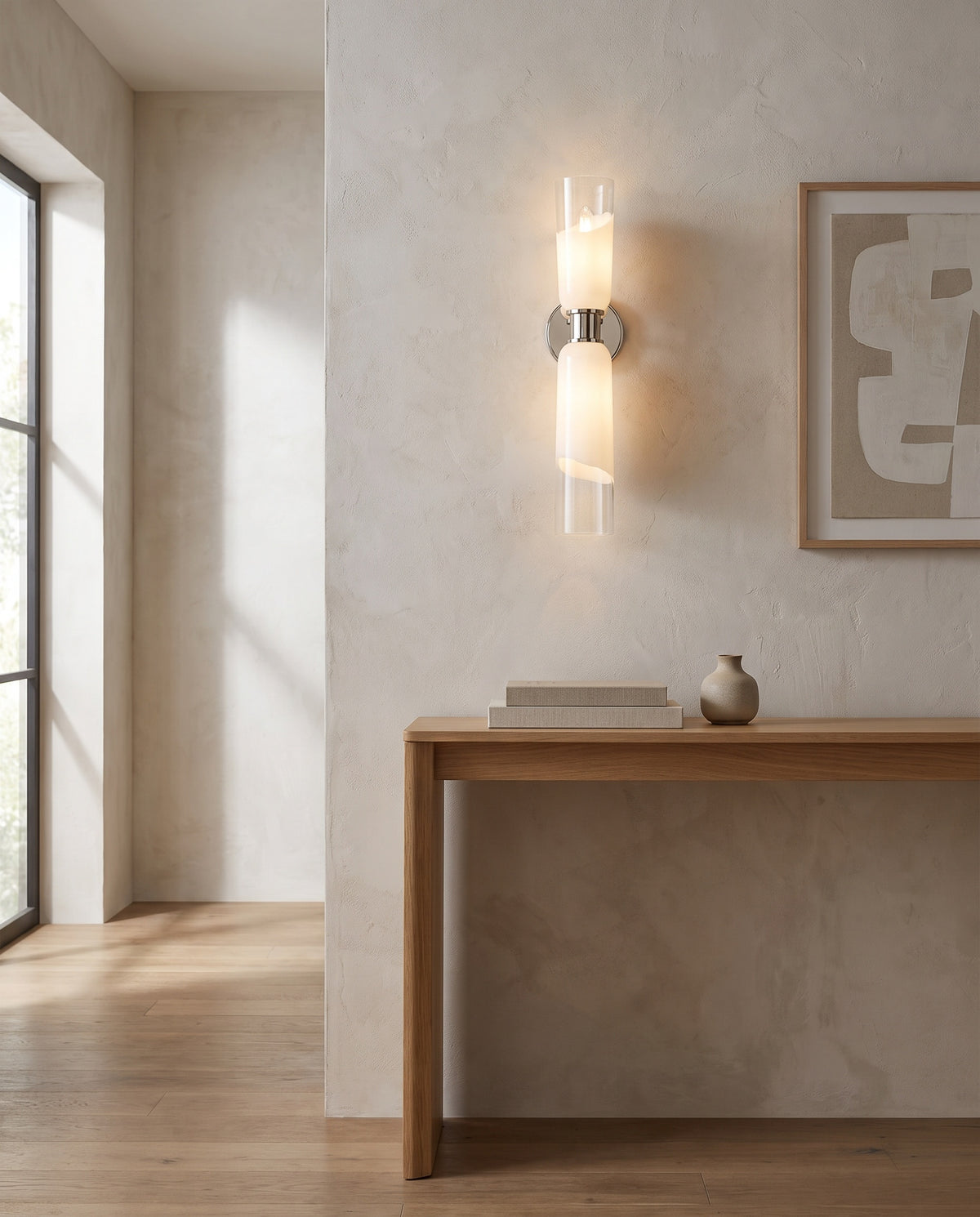 Applique murale en acier nickel poli 12x55cm Wasson - Hudson Valley Lighting en situation