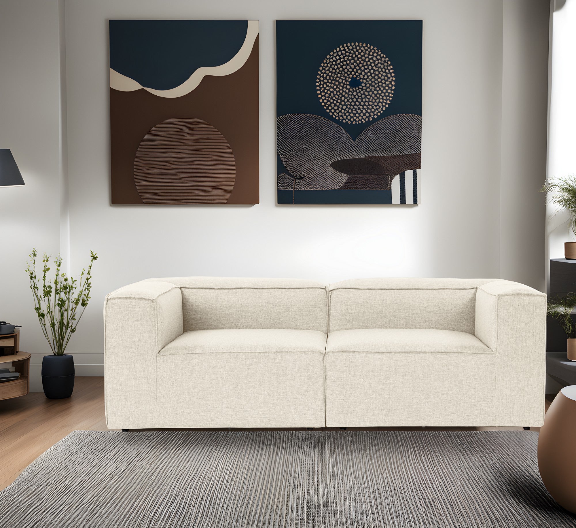Divano 2 posti in tessuto color crema 95x190x65cm Sora 2 - Home Design