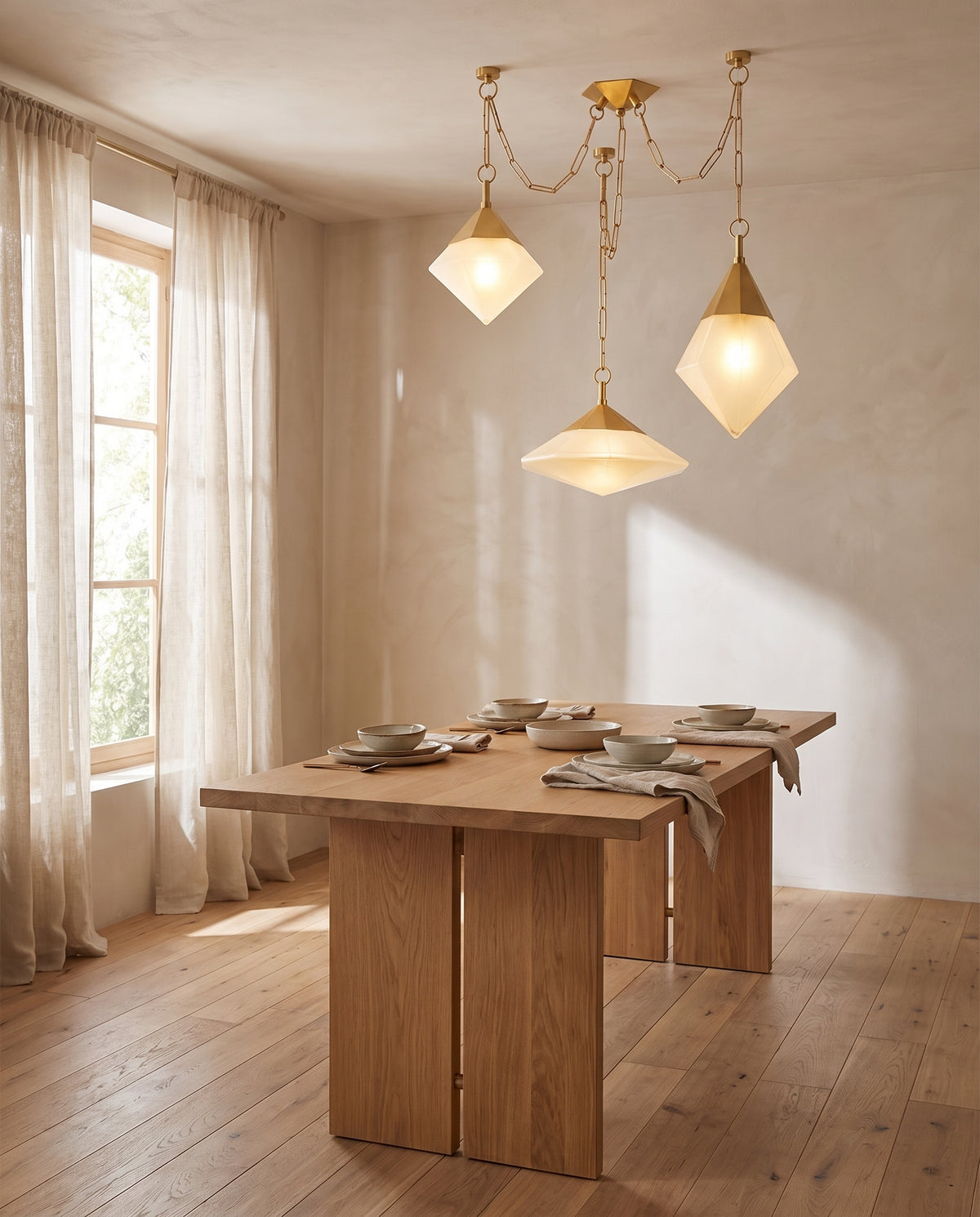 Suspension en acier laiton poli ancien 147x98cm Angelique - Corbett Lighting en situation