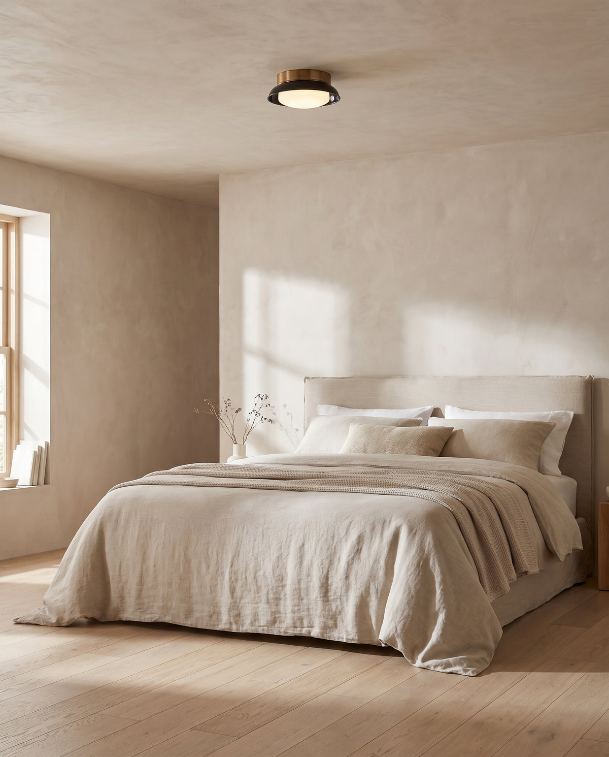 Ceiling Light in Patinated Brass and Gloss Black Steel 36x13cm Arnie - Troy Lighting en situation