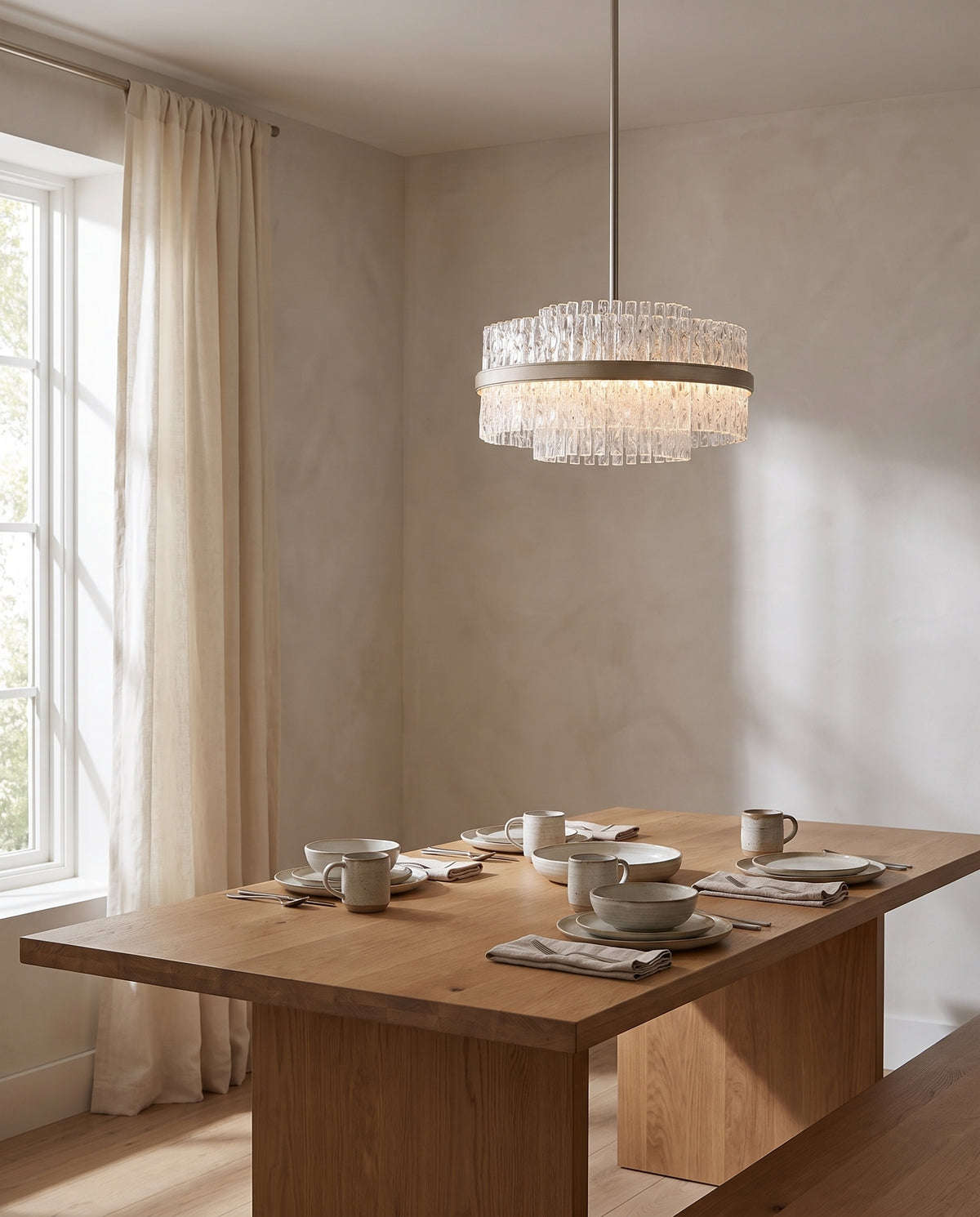 Suspension en fer feuille d'argent 51x28cm Chime - Corbett Lighting en situation