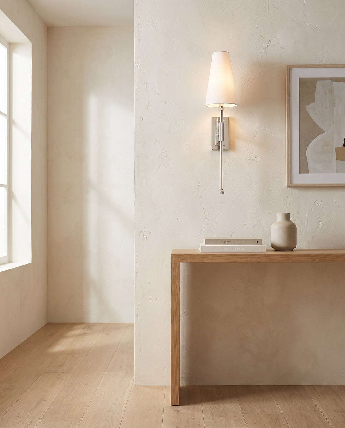 Applique murale en acier nickel poli 13x55cm Bowery - Corbett Lighting en situation