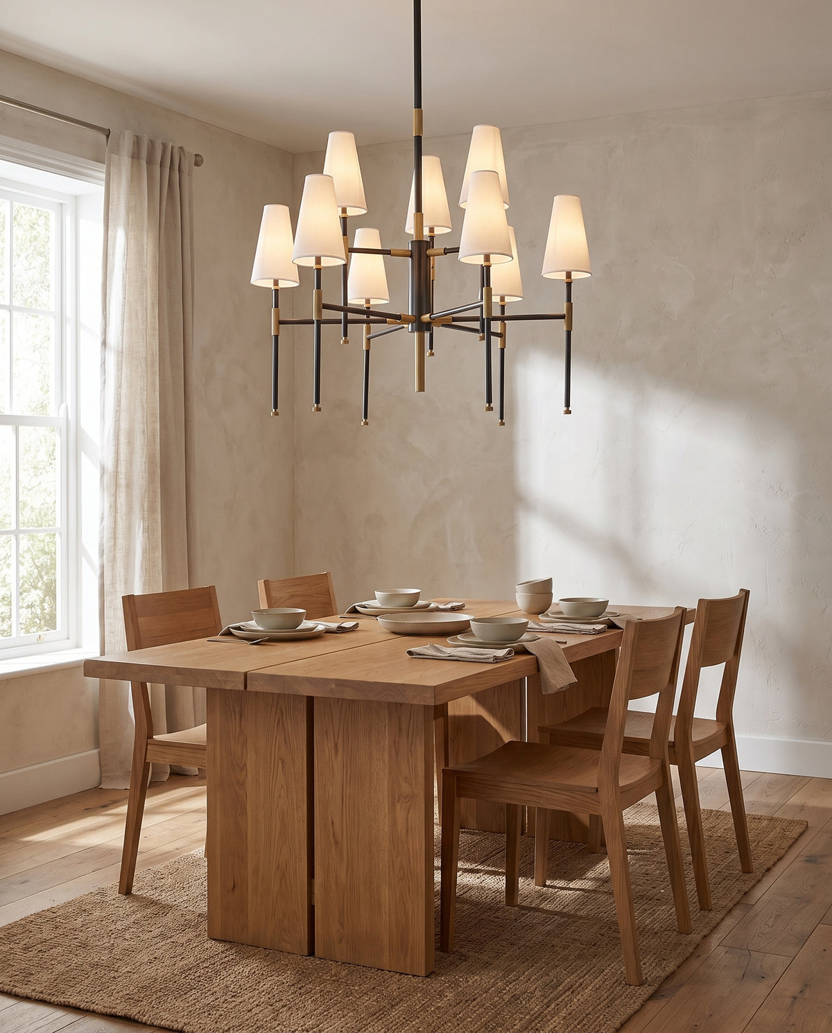 Suspension en laiton laiton vieilli et bronze ancien 86x79cm Bowery - Hudson Valley Lighting en situation