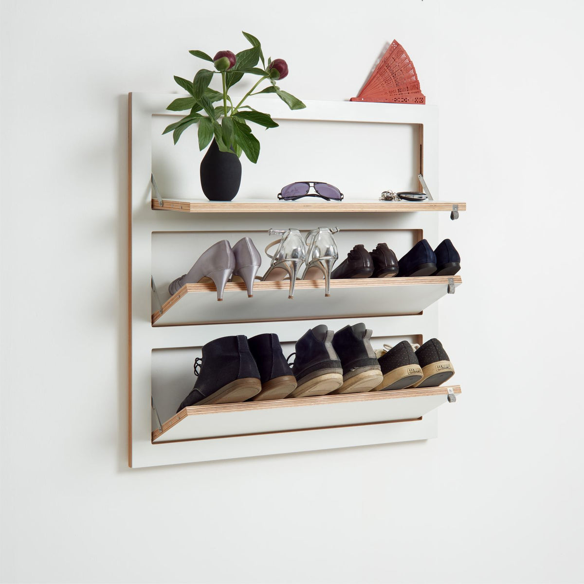 Meuble à chaussures murale en bouleau blanc 40x18x80cm Fläpps - Ambivalenz
