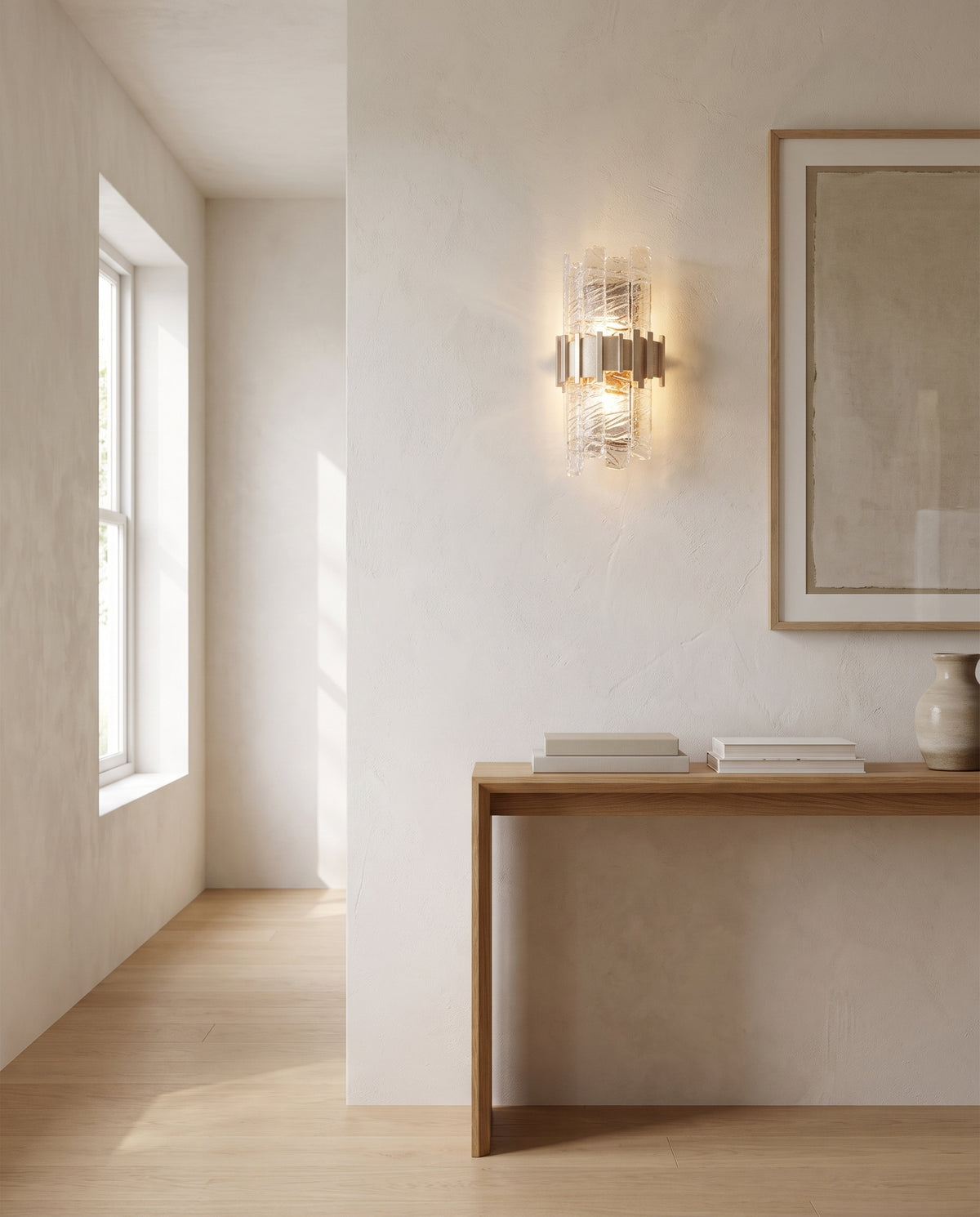 Applique murale en fer feuille d'argent ancienne sur acier 22x39cm Ciro - Corbett Lighting en situation