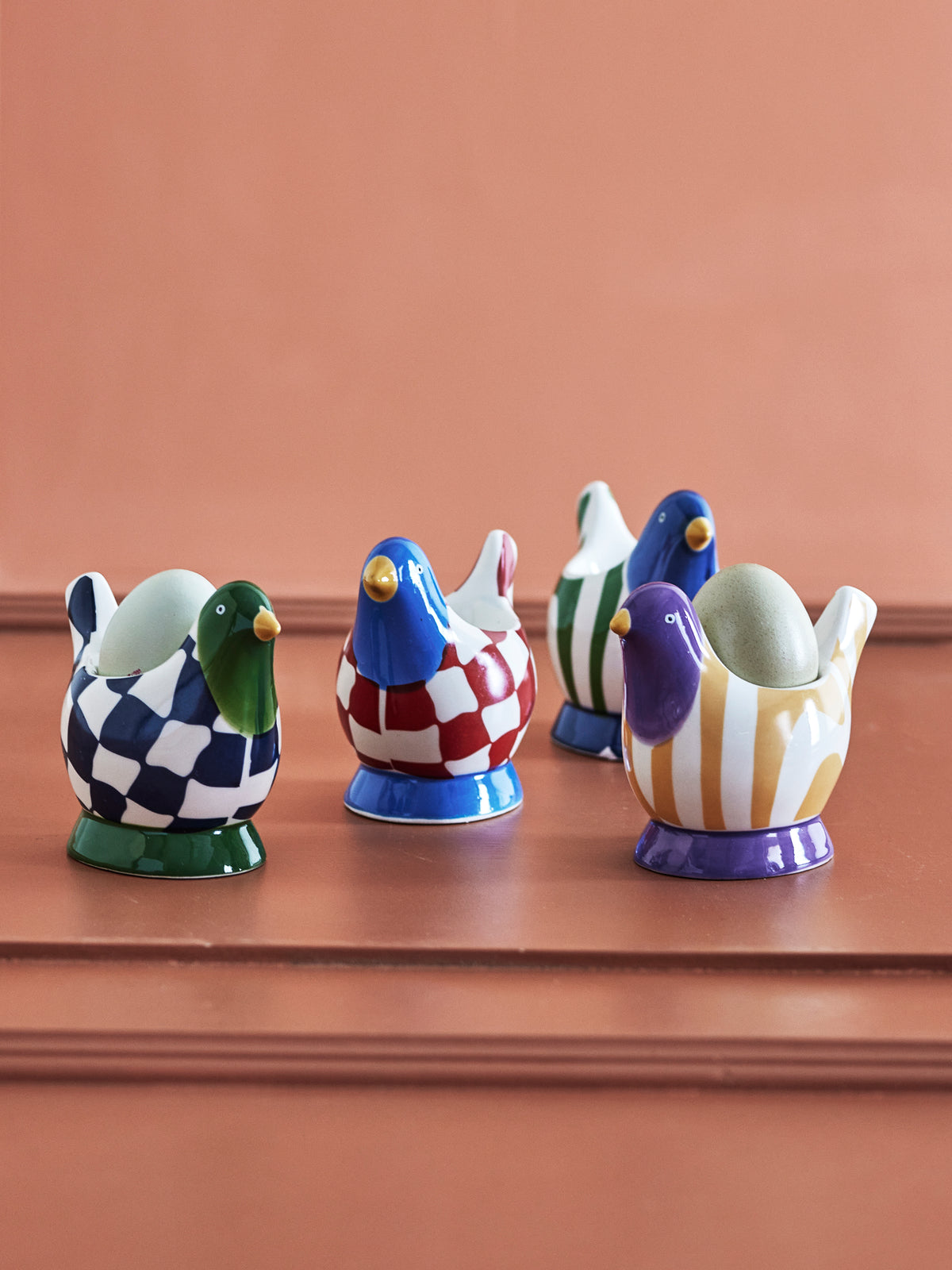 4 Eierbecher aus mehrfarbigem Steingut 8 x 8 cm Birdy - Bloomingville