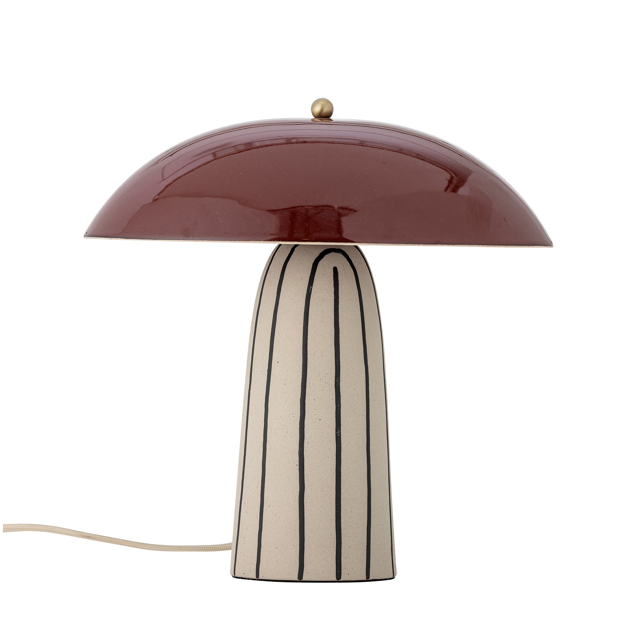 Lampe de table en grès à rayures bleu et abat-jour rouge foncé brillant 21 x 30 x 32 cm Arvid - Bloomingville