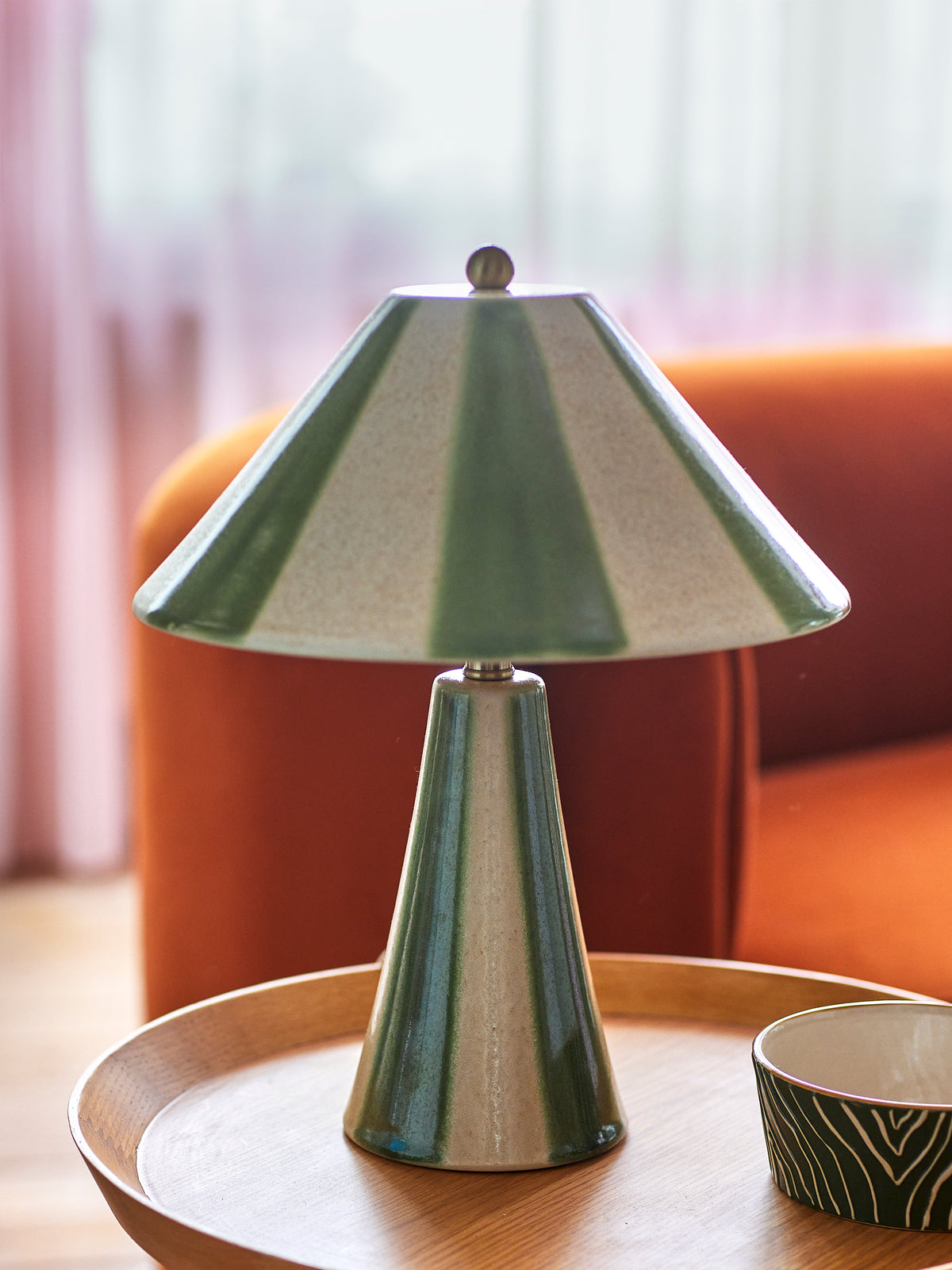 Table lamp in striped green stoneware 29 x 35 cm Olive - Bloomingville