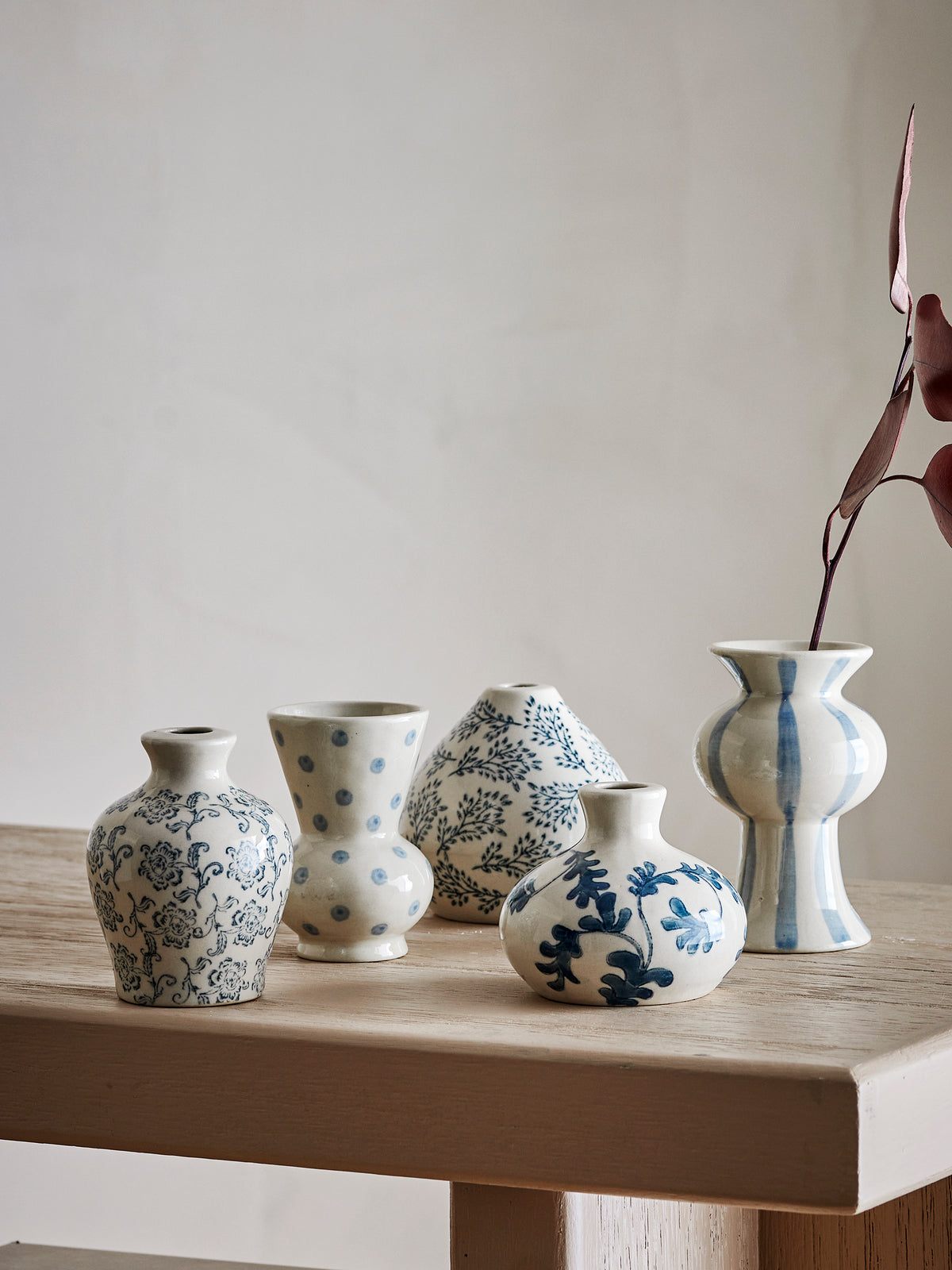 5 Blue Stoneware Vases Quinto - Bloomingville