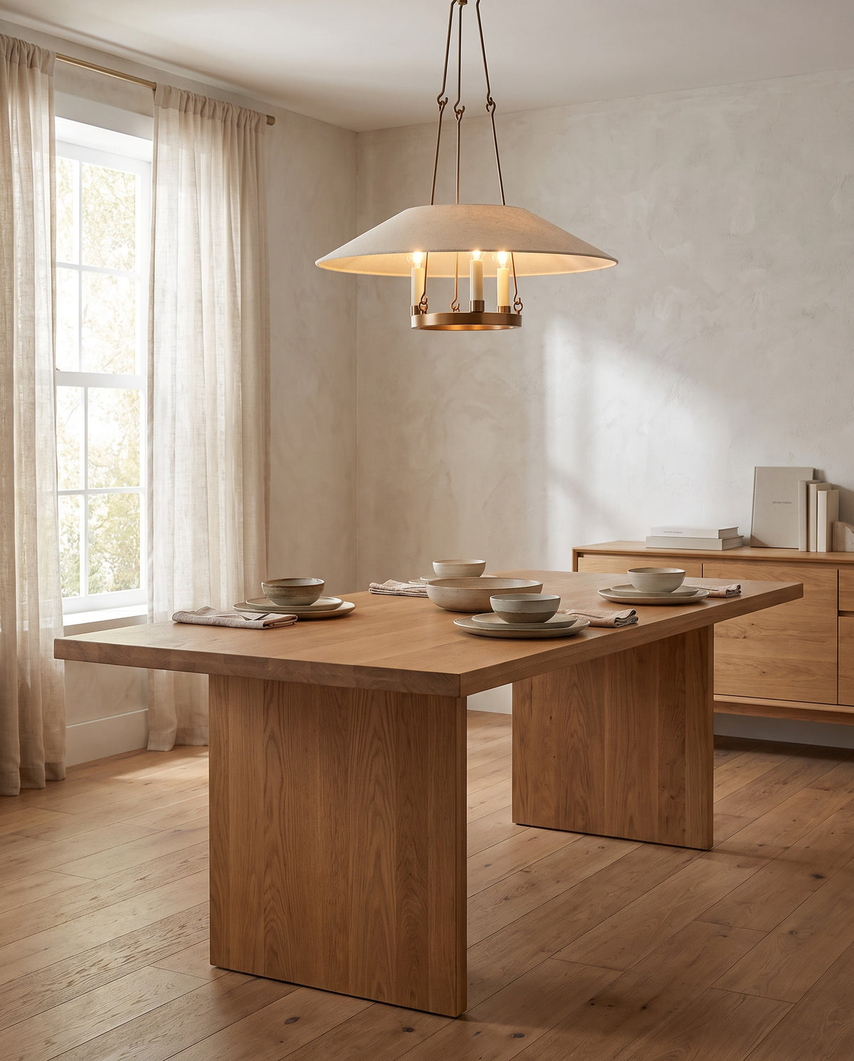 Linen Suspension with Patinated Brass 64x25cm Archive - Troy Lighting en situation