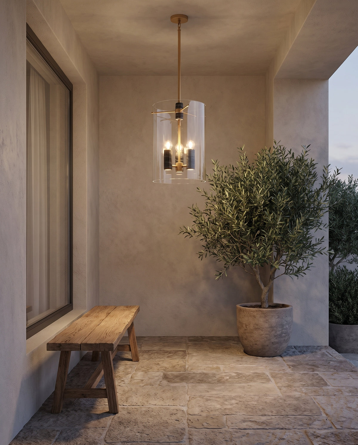Lanterne en laiton laiton ancien 30x46cm Adonis - Corbett Lighting en situation