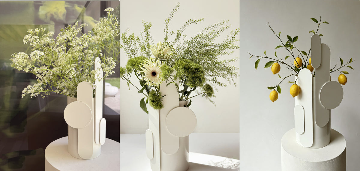 Vase sculptural en métal et verre blanc 20cm Toty - Mademoiselle Jo — vue 2