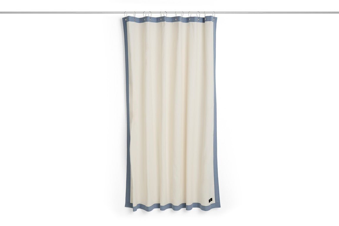 Rideau de douche en coton biologique blanc crème et bleu Outline - Hay