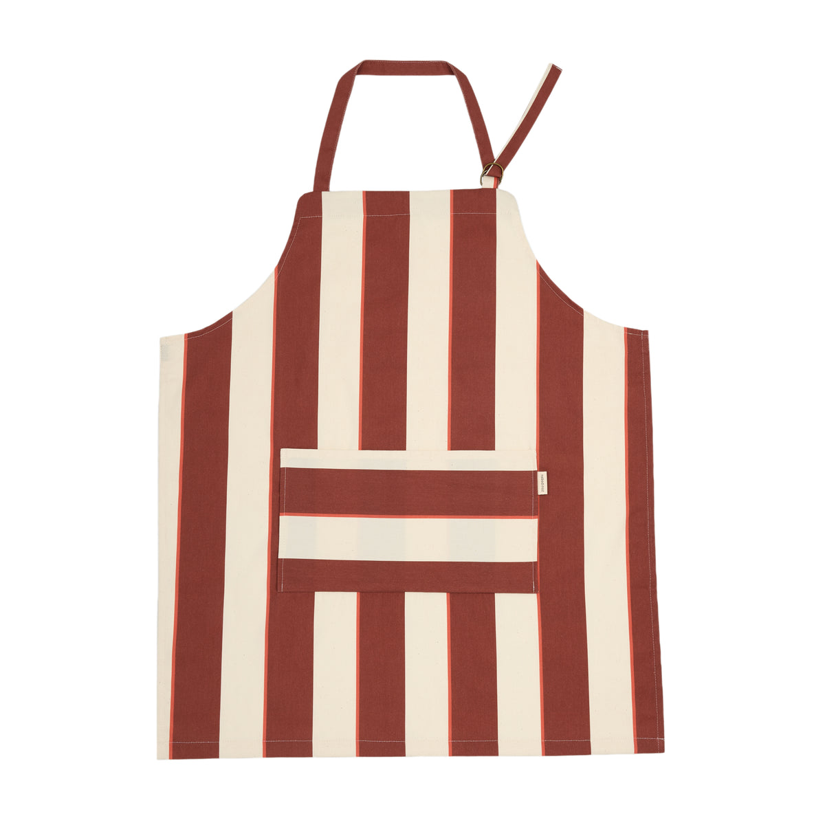 Delantal de cocina de algodón orgánico a rayas marrones y rojas - Nobodinoz