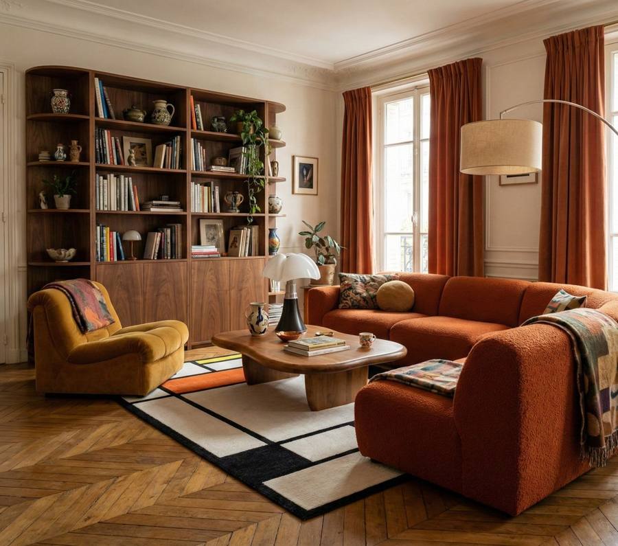 Tapis rectangulaire en laine géométrique orange 170x240cm Aser - Son-Tapis