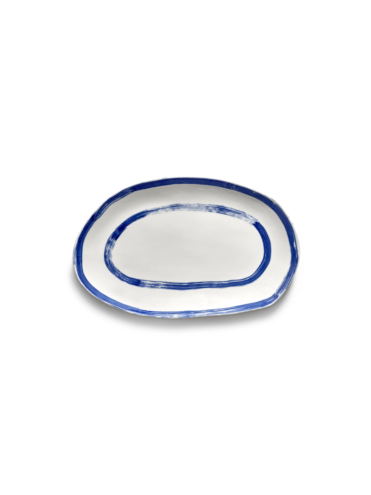 Oval serving platter in white and blue stoneware 34x21x2.6cm 01 Line-up - Serax