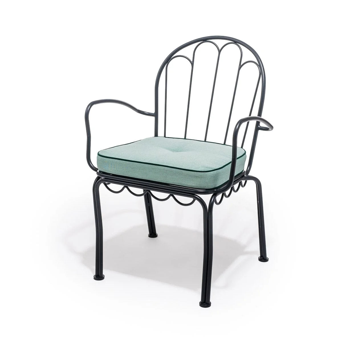Chaise de jardin en métal noir vintage et coussin en tissu vert Rivie Green The Al Fresco - Business & Pleasure