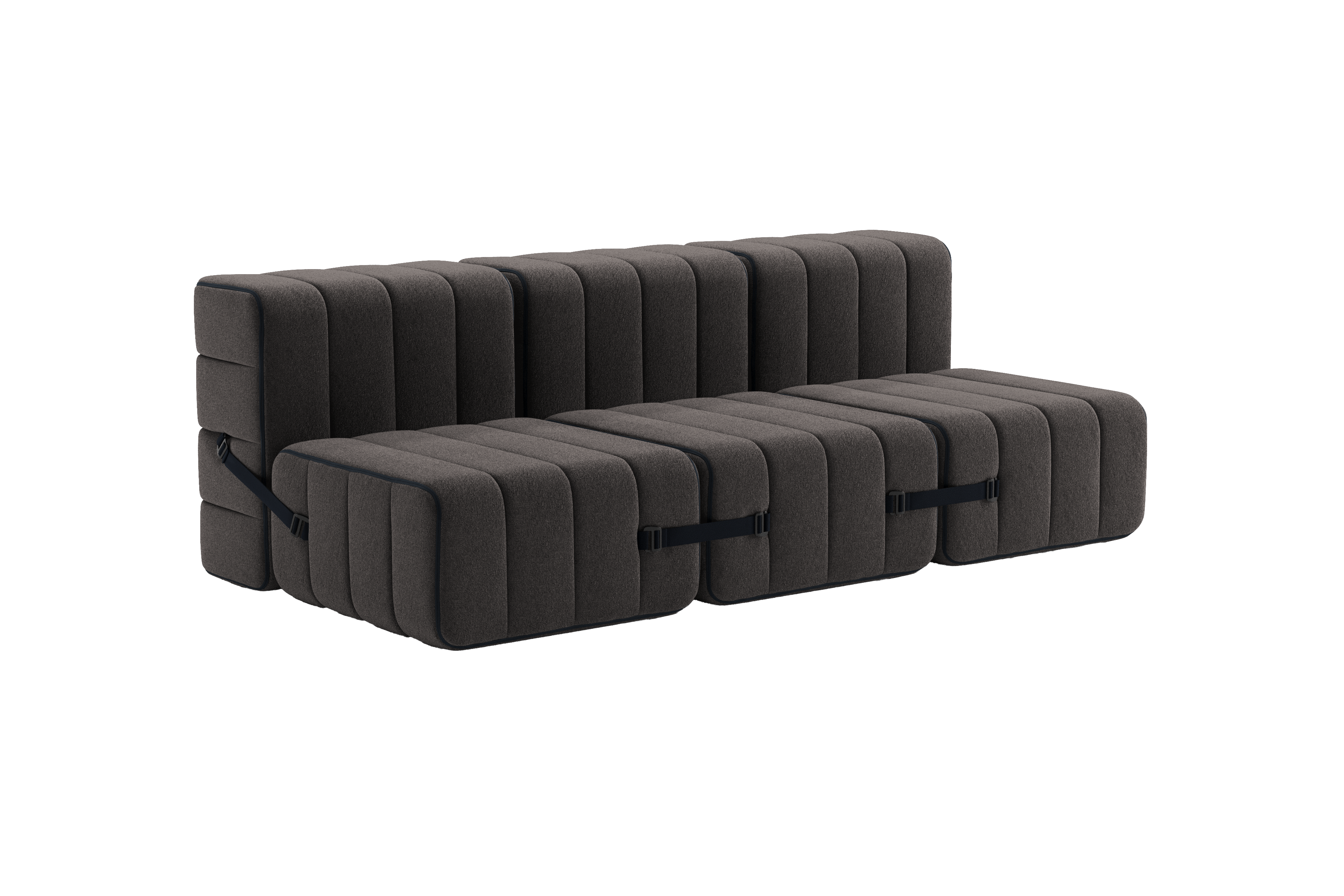 Canapé modulable 3 places en tissu jet gris marron 204x102x68cm Curt - Ambivalenz