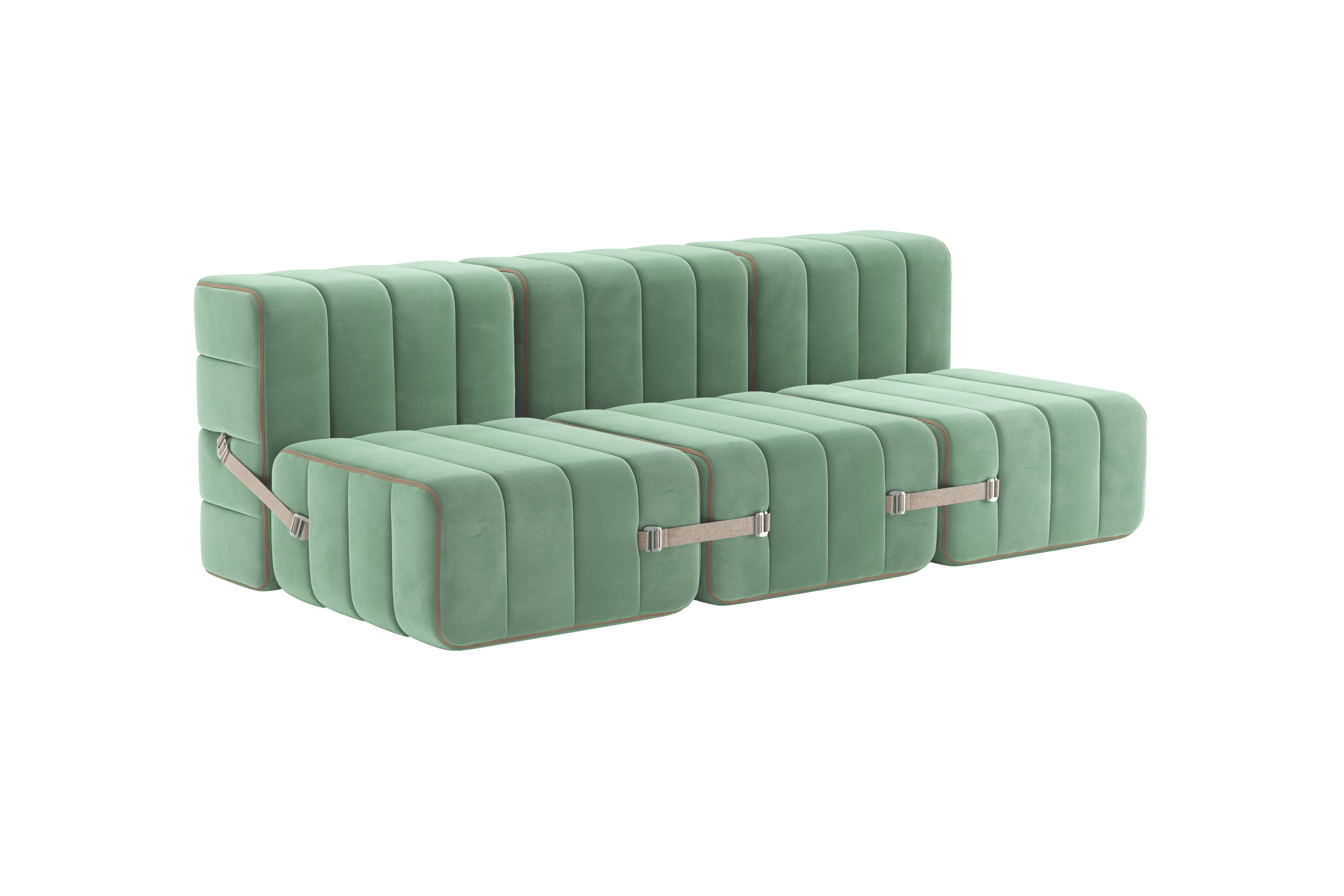 Canapé modulable 3 places en velours barcelone vert clair 204x102x68cm Curt - Ambivalenz