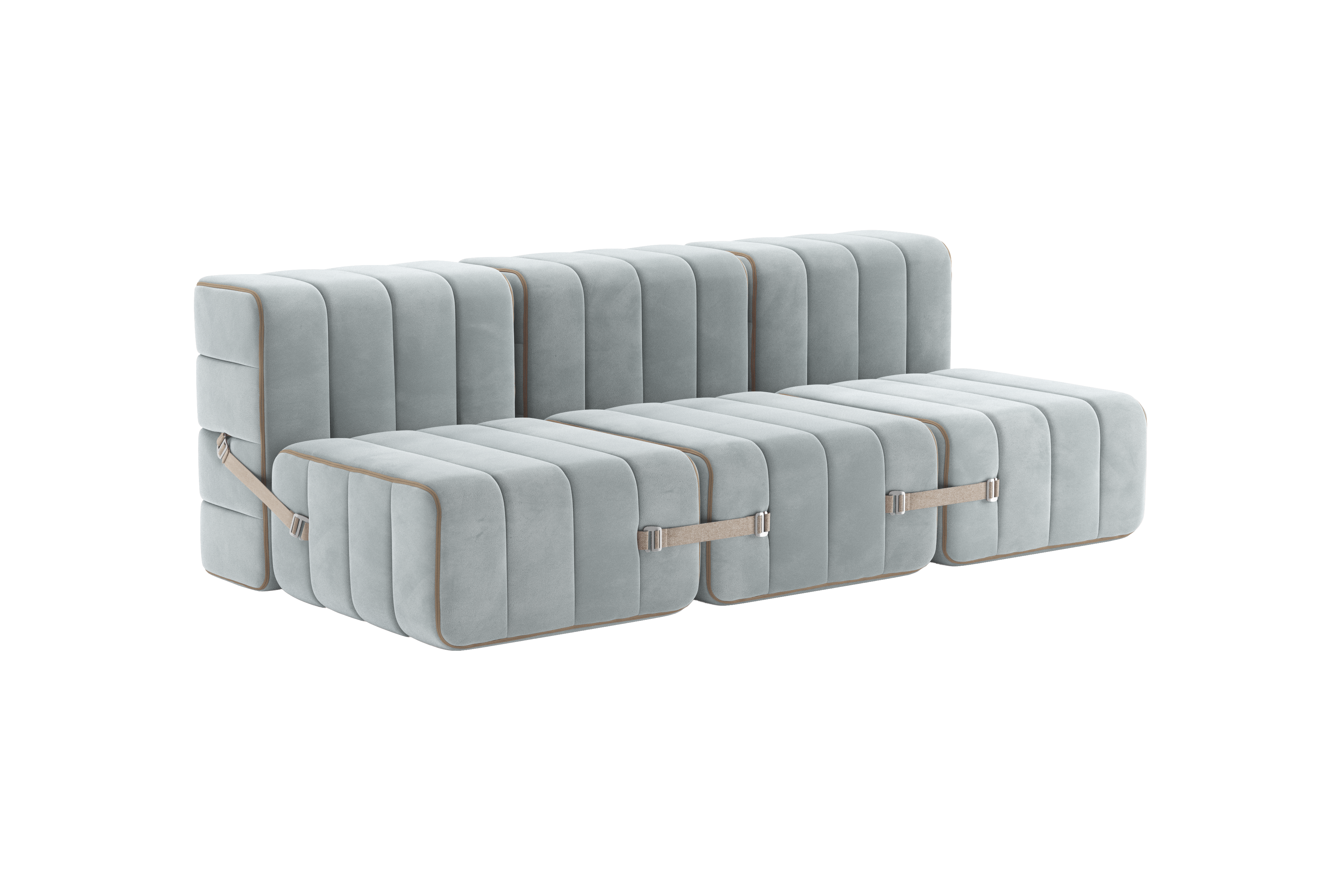 Canapé modulable 3 places en velours barcelone bleu clair 204x102x68cm Curt - Ambivalenz