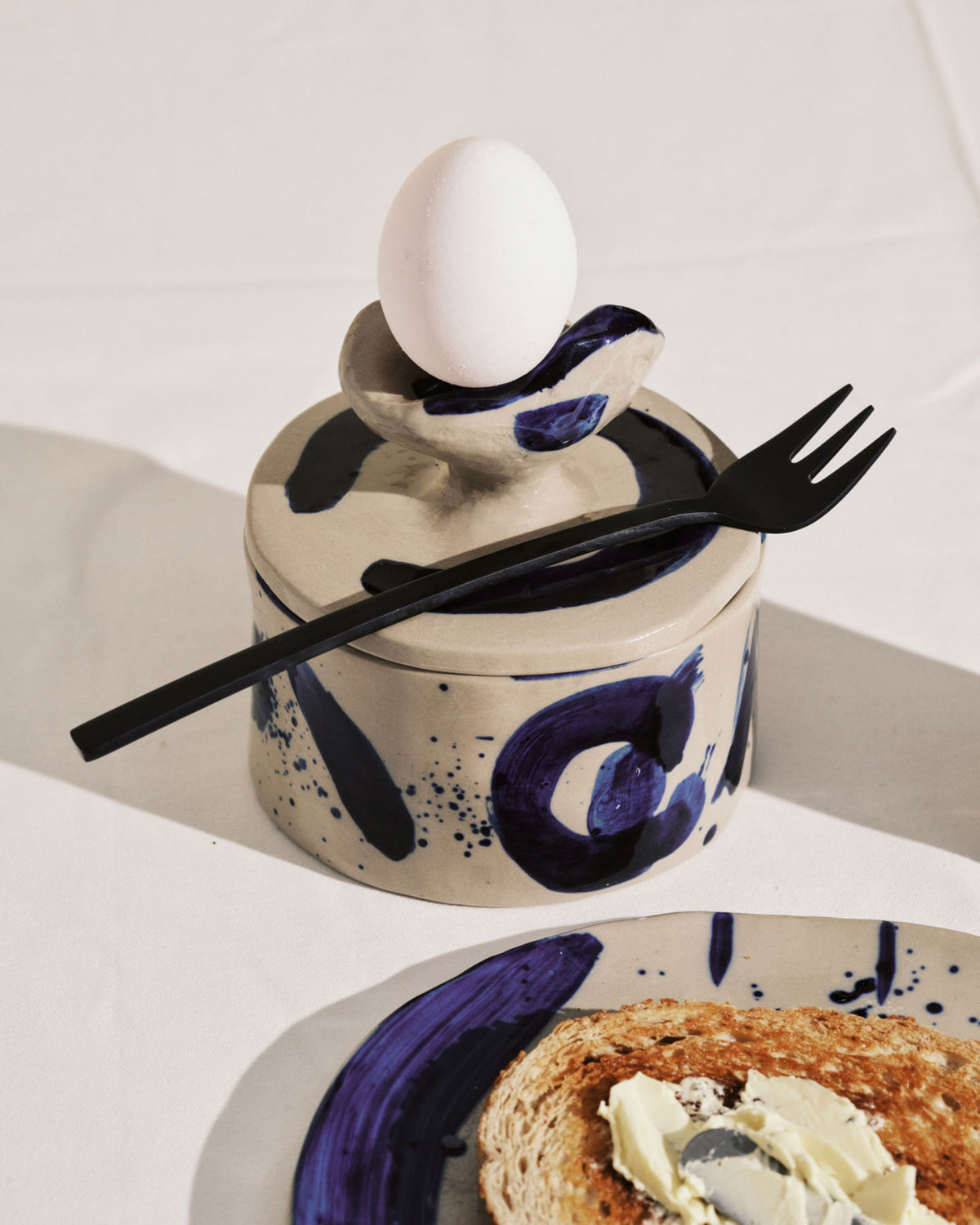 Pot alimentaire rond en grès bleu beige 12,5x13cm Sophia 02