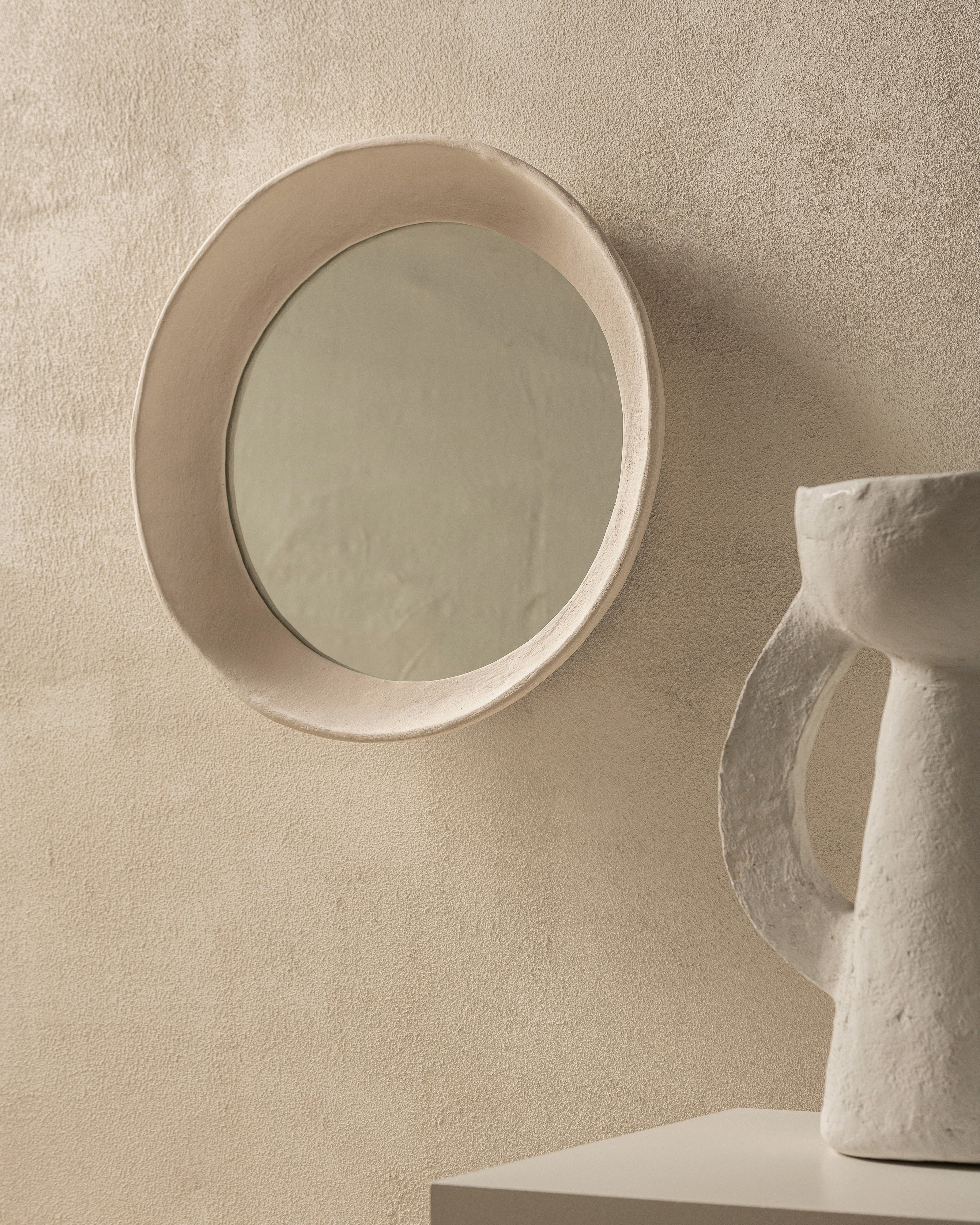 Round Mirror in White Papier-Mâché 45cm Earth - Serax