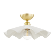 Pendant light in vintage brass and textured white ceramic 41x15cm Maisie - Mitzi