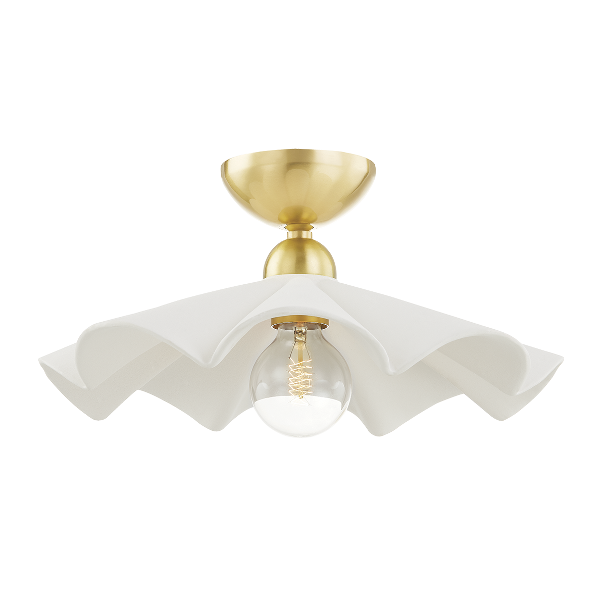 Pendant light in vintage brass and textured white ceramic 41x15cm Maisie - Mitzi