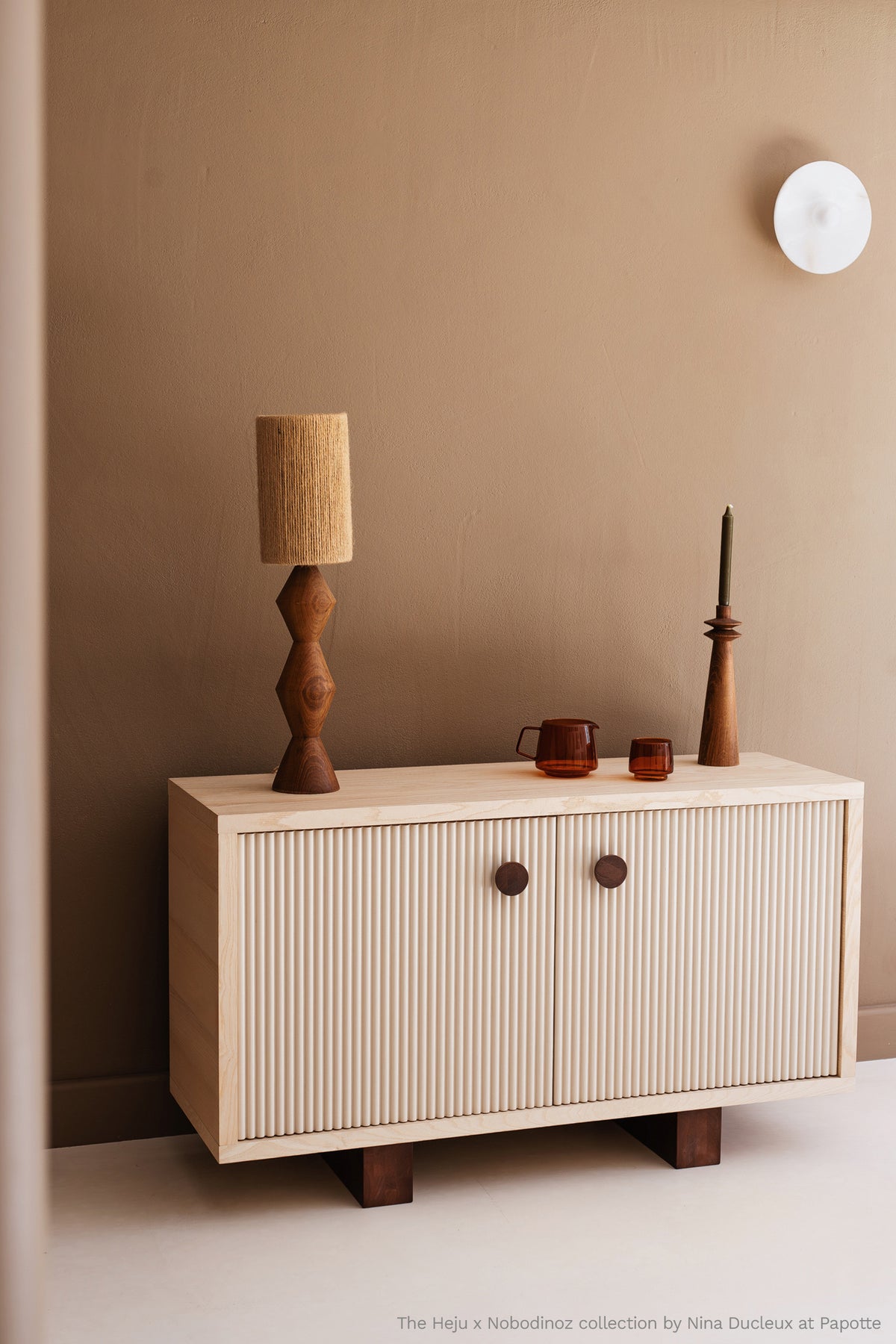 Heju x Nobodinoz Aparador de madera maciza de caucho y fresno natural 120x40x70cm - Nobodinoz