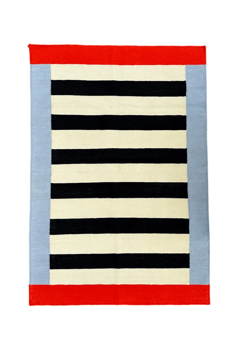 Tapis Laine Tissé à Plat Artisanal Red Symmetry