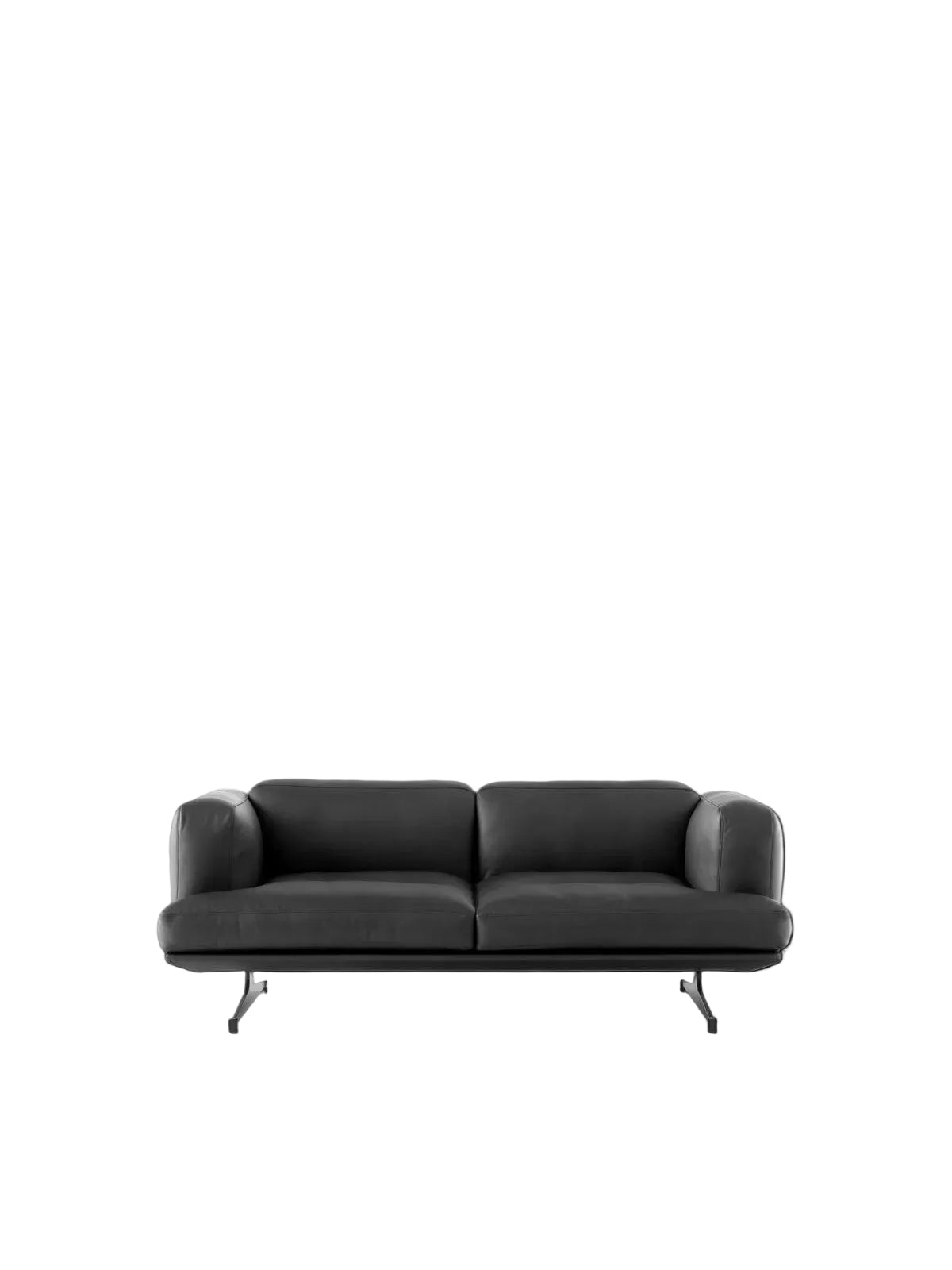 2-seater sofa in black leather with polished aluminium legs Inland AV22 - &tradition