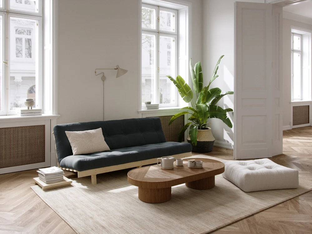 Pine wood sofa bed with blue mattress 130x200cm Lean - Karup Design