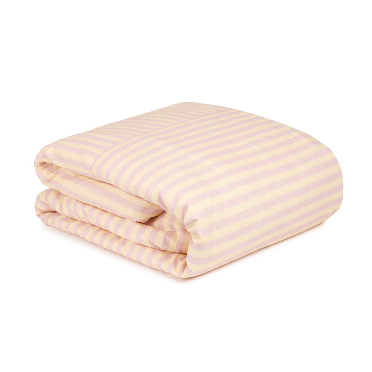 Housse de couette lit double en popeline de coton bio à rayures rose et jaune 240 x 220 cm Leonard - Nobodinoz