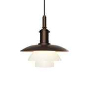 Lampada a sospensione in ottone invecchiato e vetro bianco opale PH 3-3 - Louis Poulsen