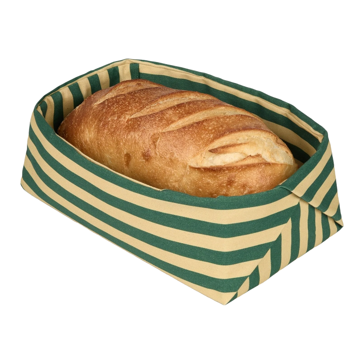 Panier à pain en coton bio à rayures vert et jaune 28 x 16 x 10 cm - Nobodinoz