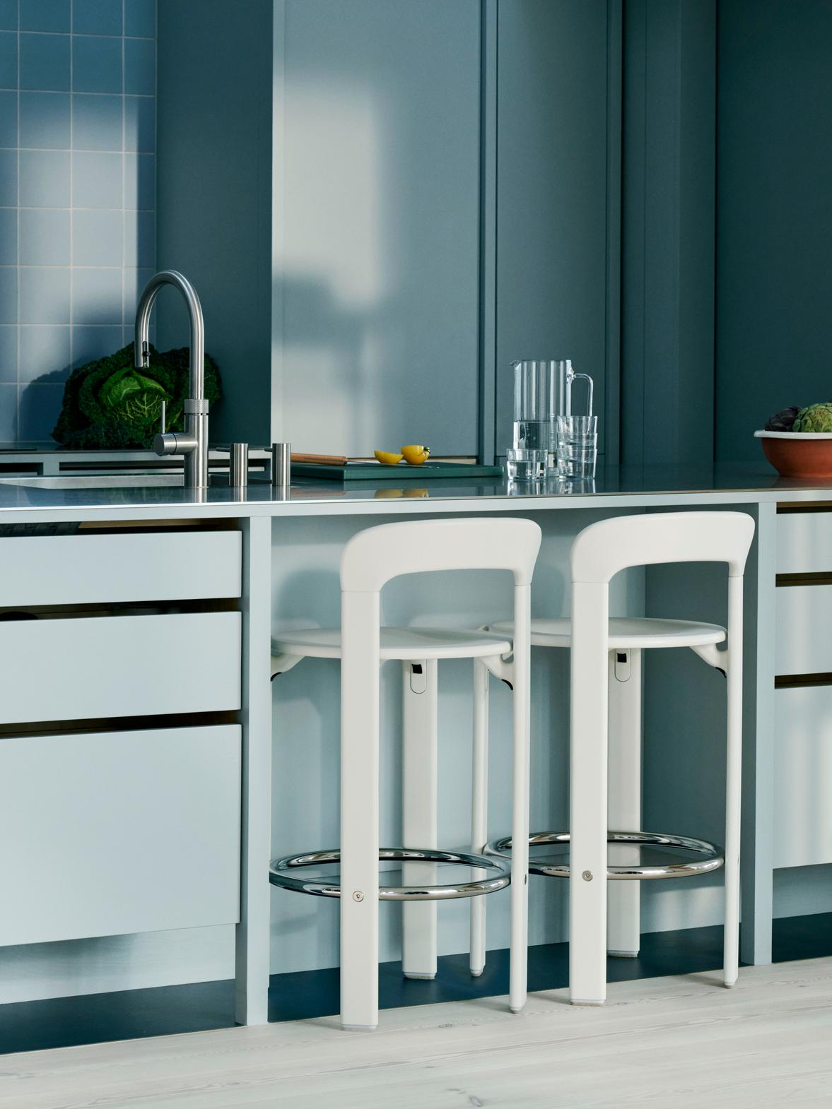 Chaise de bar en acier et plaquage hêtre blanc crème 75cm Rey - Hay
