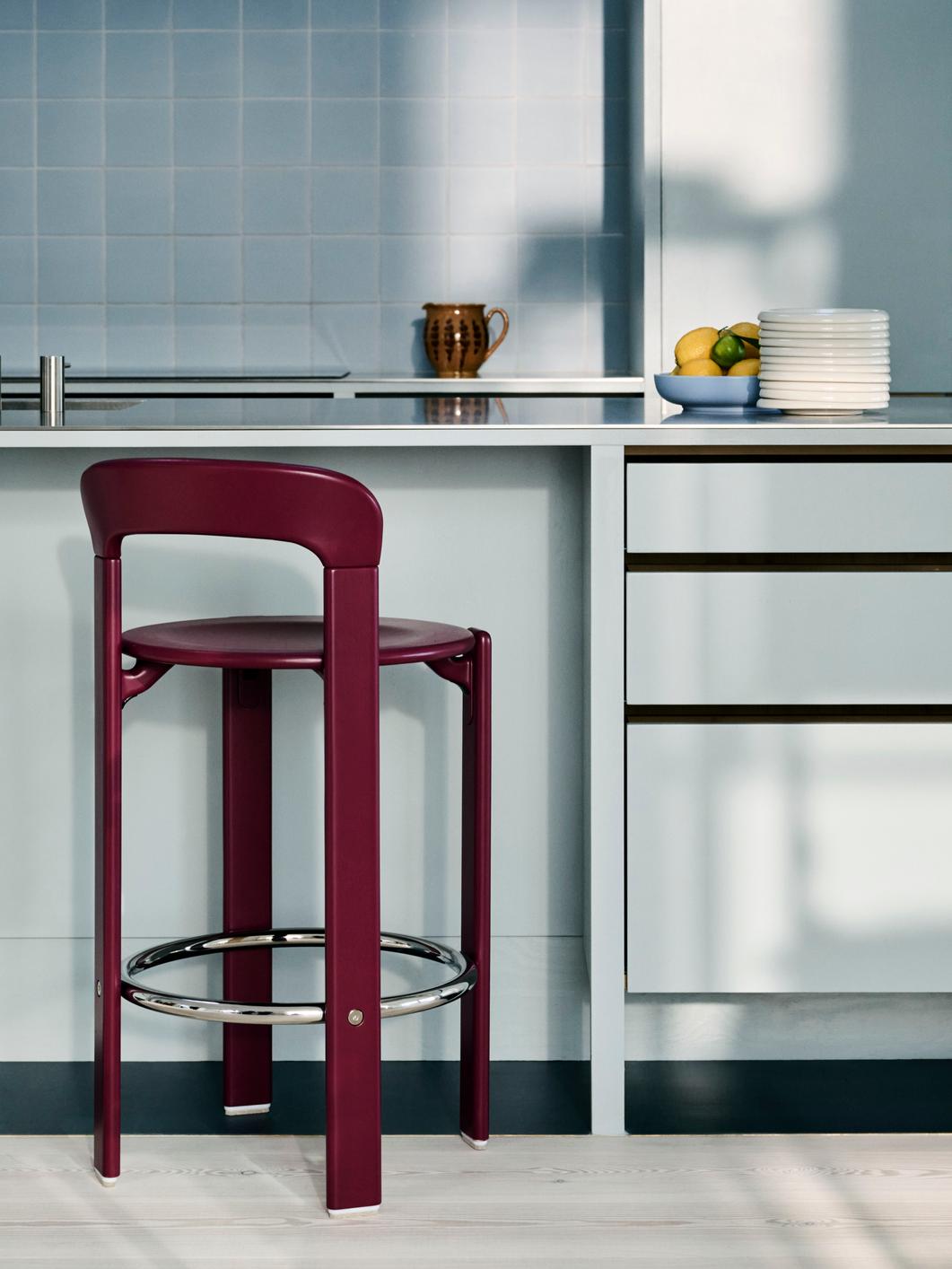 Chaise de bar en acier et plaquage hêtre bordeaux 75cm Rey - Hay