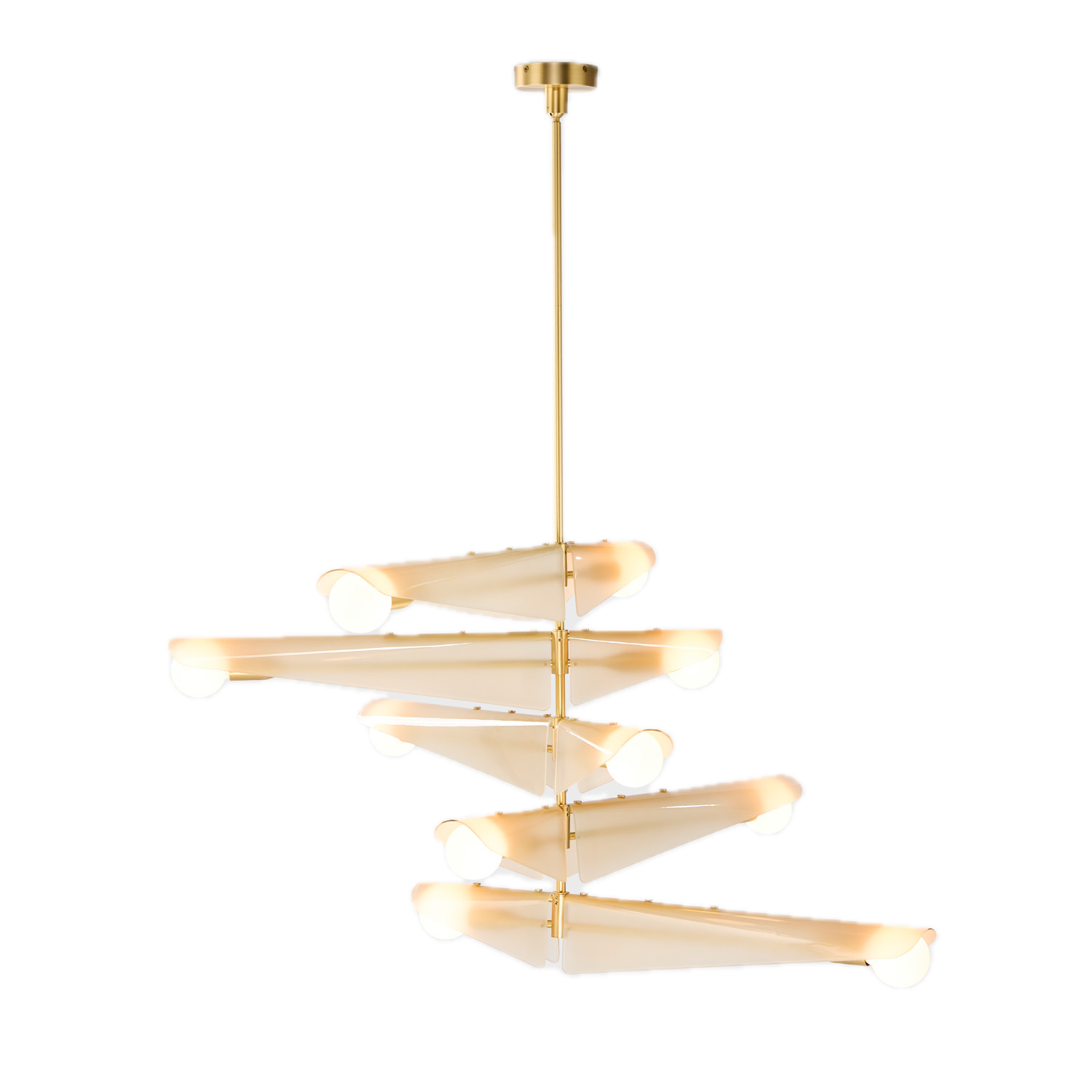 5-level brass and glass twilight pink Sycamore chandelier - Tala