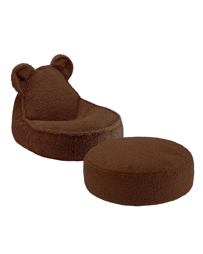 Pouf et repose-pieds en teddy bouclé marron 60x70x42cm Ours - Wigiwama