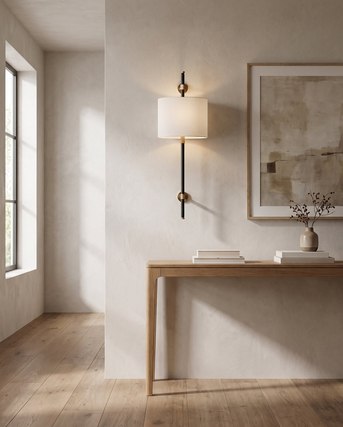 Applique murale en laiton laiton vieilli et bronze ancien 30x86cm Bowery - Hudson Valley Lighting en situation