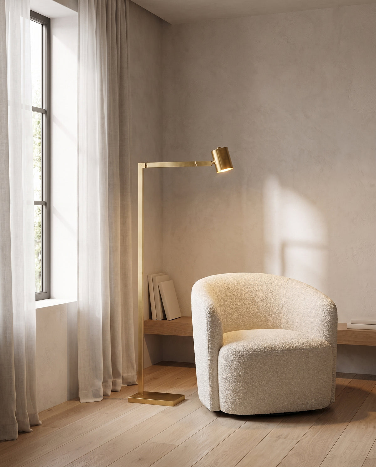 Lampadaire en acier laiton vieilli 63x18x138cm Highgrove - Hudson Valley Lighting en situation