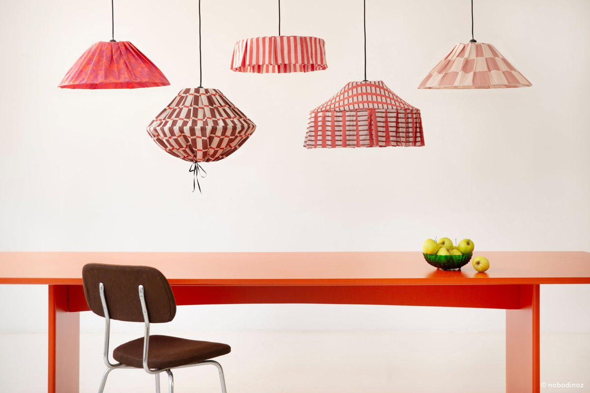 Abat-jour pour suspension en voile de coton bio à carreaux marron et rouge 50cm Nicole - Nobodinoz - The Cool Republic