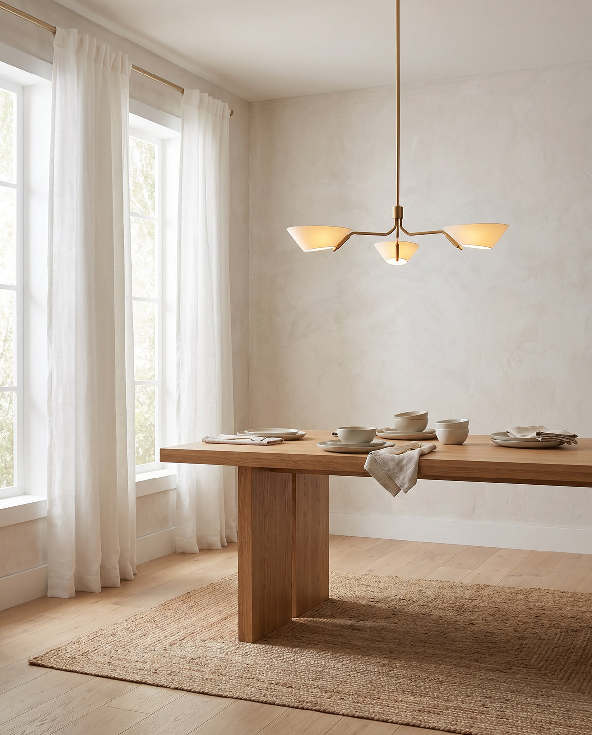 Pendant Light in Steel, Patinated Brass and Sand 109x22cm Sacramento - Troy Lighting en situation