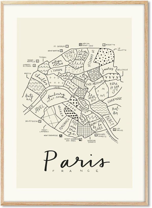 Affiche Aleisha 30 x 40 cm Paris Neighborhood Map - PSTR Studio - The Cool Republic