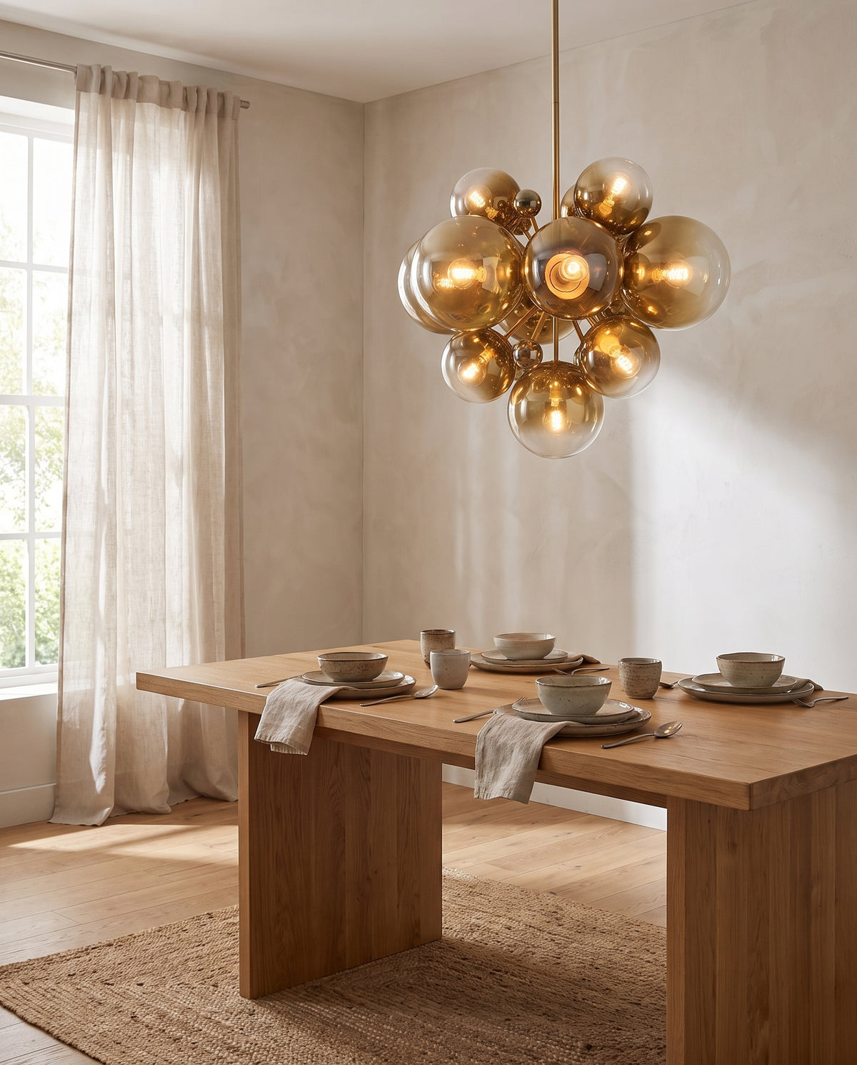 Suspension en acier laiton poli ancien 91x77cm Kyoto - Corbett Lighting en situation