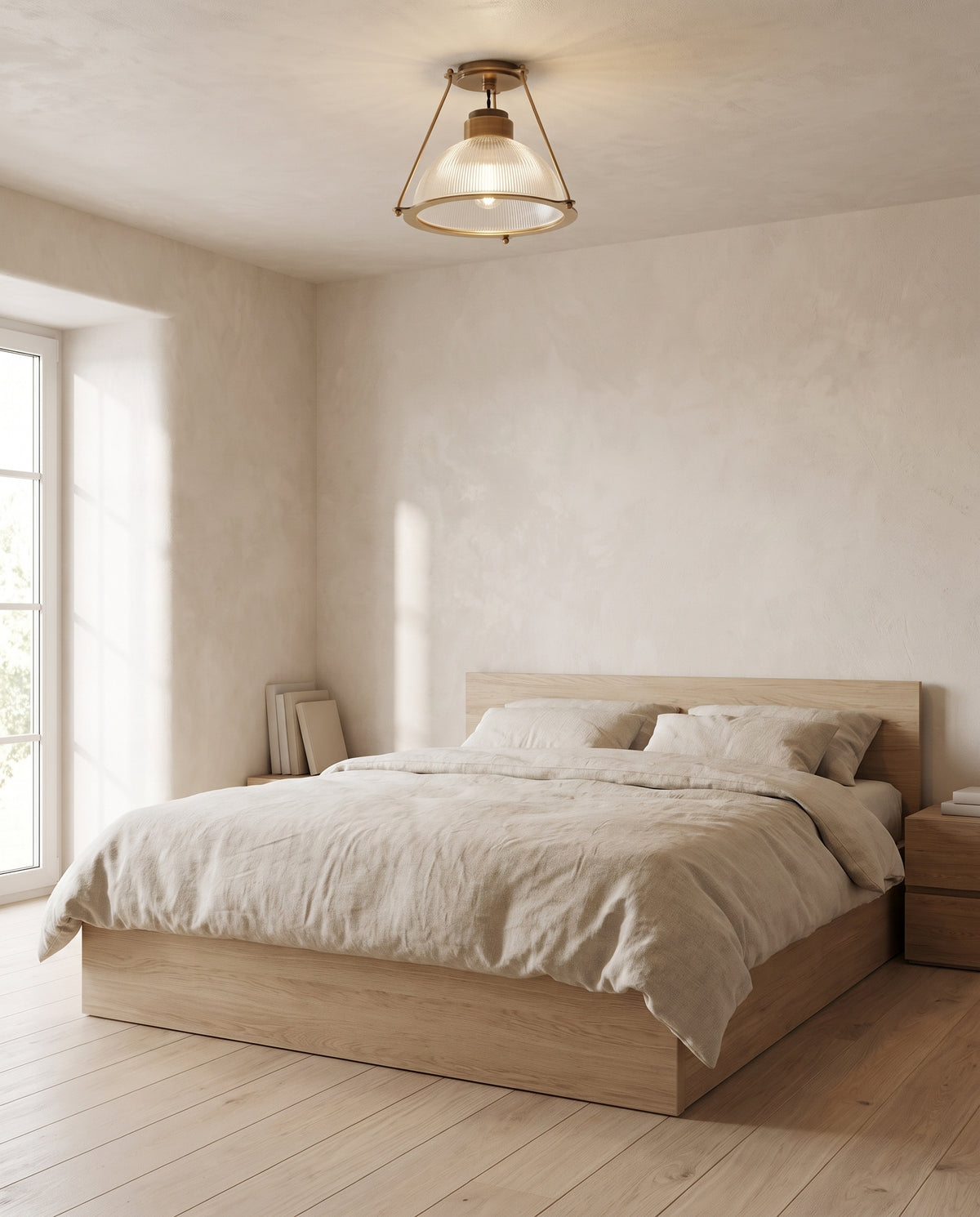Semi-Flush Glass and Patinated Brass Ceiling Light 38x28cm Glint - Troy Lighting en situation