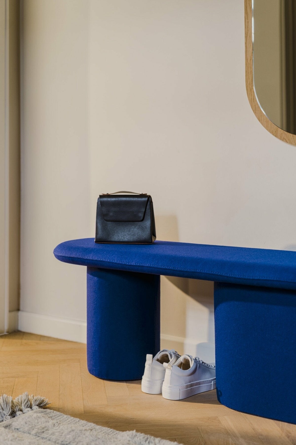 Bench with soft blueberry wool Rull - noo. ma - The Cool Republic
