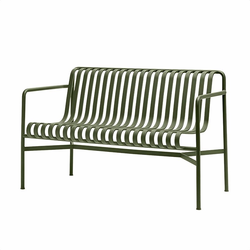 Banc de jardin avec accoudoirs en métal olive Palissade - HAY - The Cool Republic