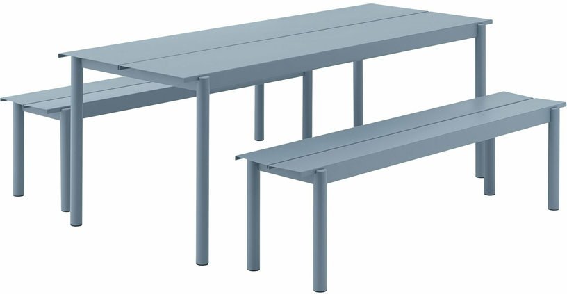 Banc d'extérieur en acier bleu ciel 170 x 34 cm Linear - Muuto - The Cool Republic